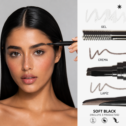 Eye Brow Kit Soft Black  | Kit para cejas orgánicas o estructuradas con Vitamina E