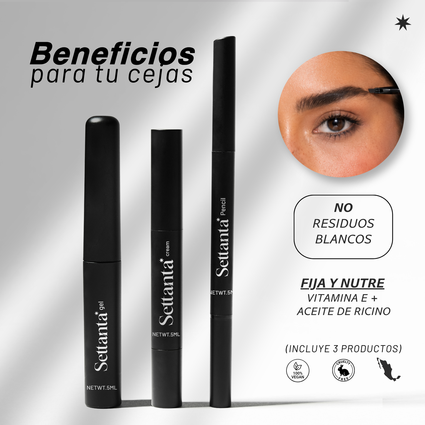 Eye Brow Kit Soft Black  | Kit para cejas orgánicas o estructuradas con Vitamina E