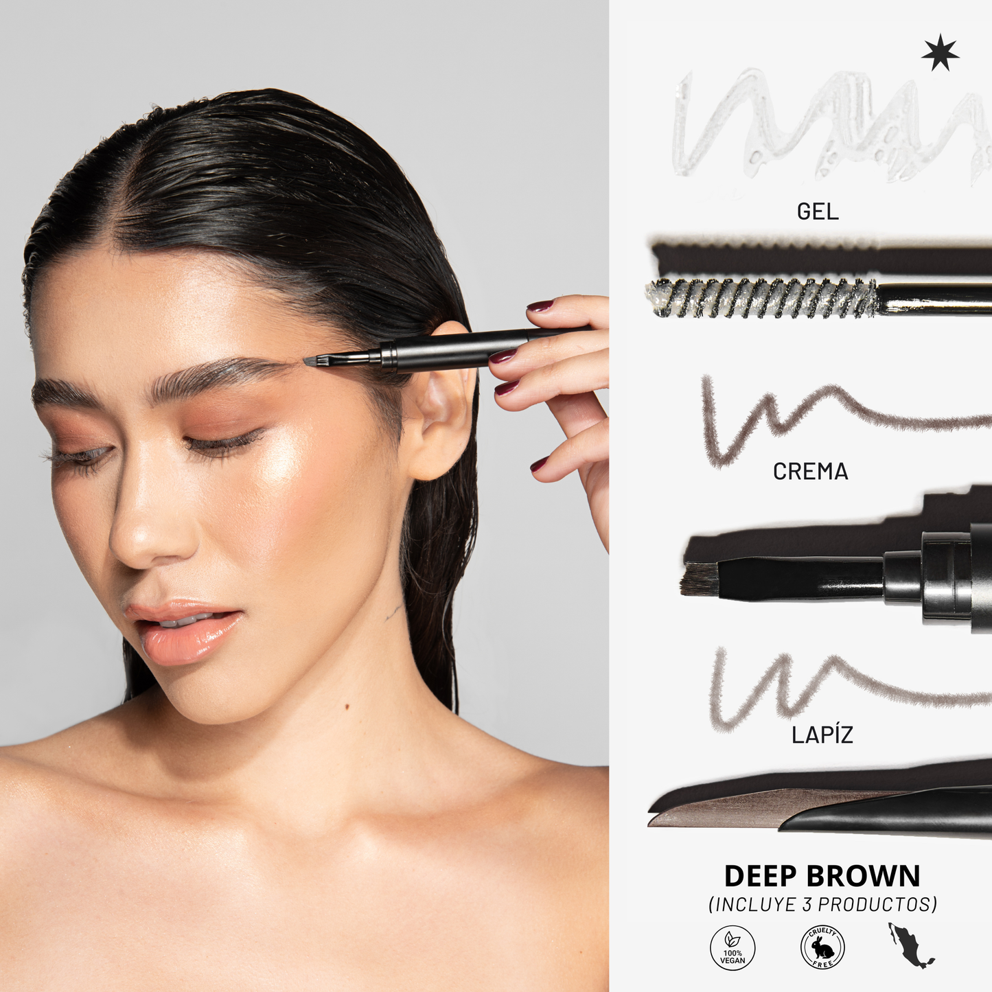 Eye Brow Kit Deep Brown  | Kit para cejas orgánicas o estructuradas con Vitamina E