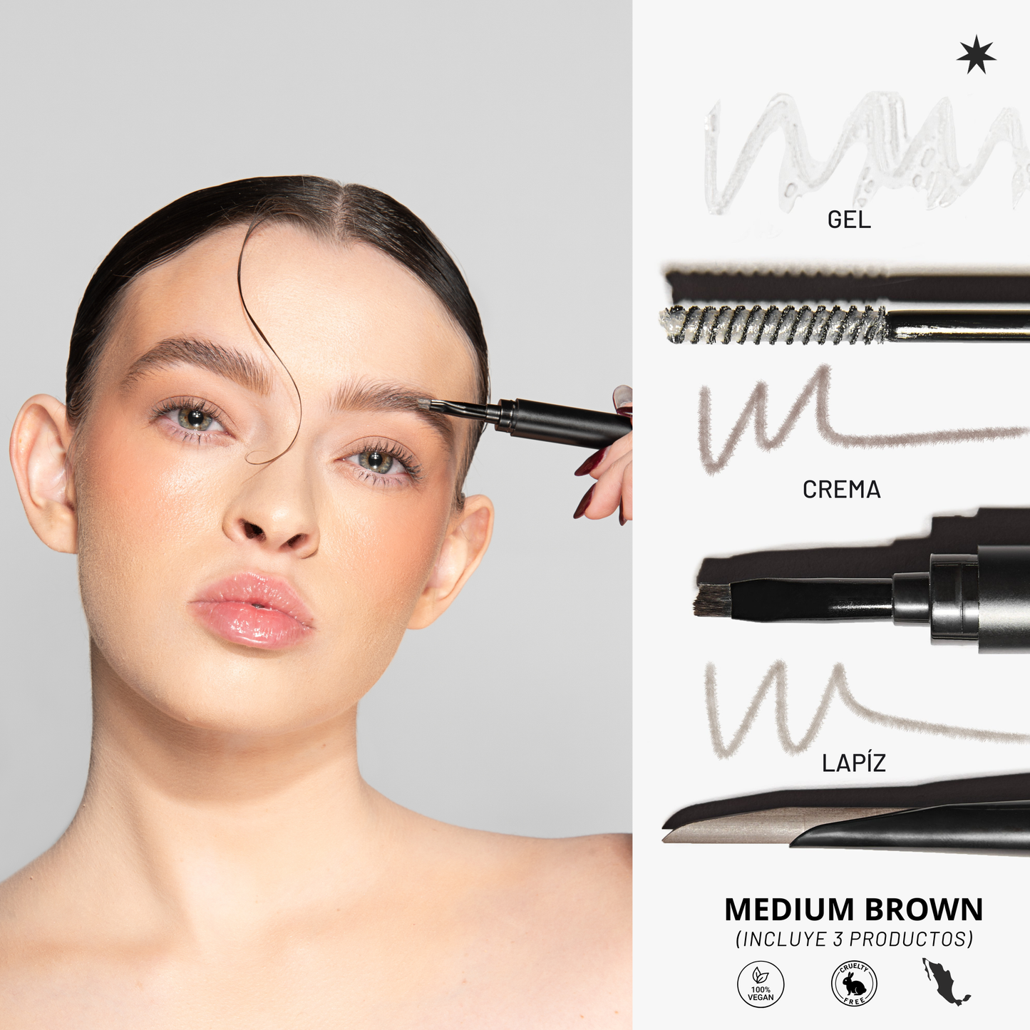 Eye Brow Kit Medium Brown | Kit para cejas orgánicas o estructuradas con Vitamina E