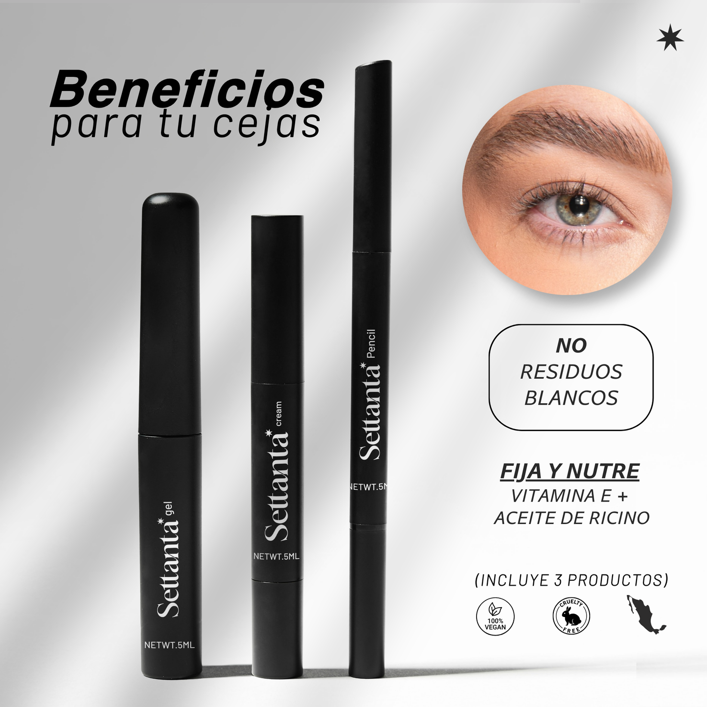 Eye Brow Kit Medium Brown | Kit para cejas orgánicas o estructuradas con Vitamina E